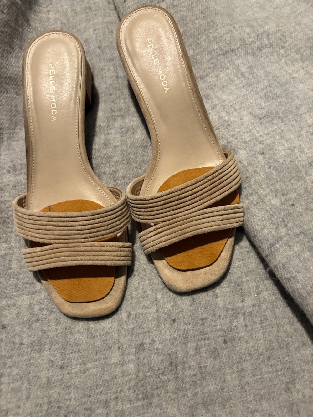 Pelle Moda Taupe Suede Strappy Slide Mules
